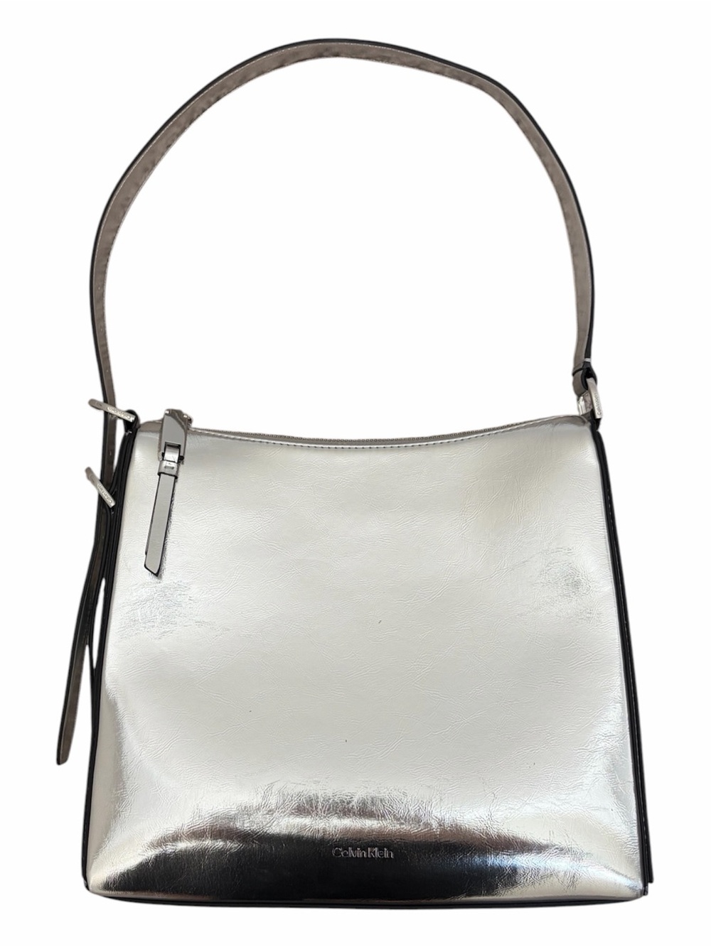 Calvin Klein Mandy Metallic Top Zipper Shoulder Bag in Silver NWOT